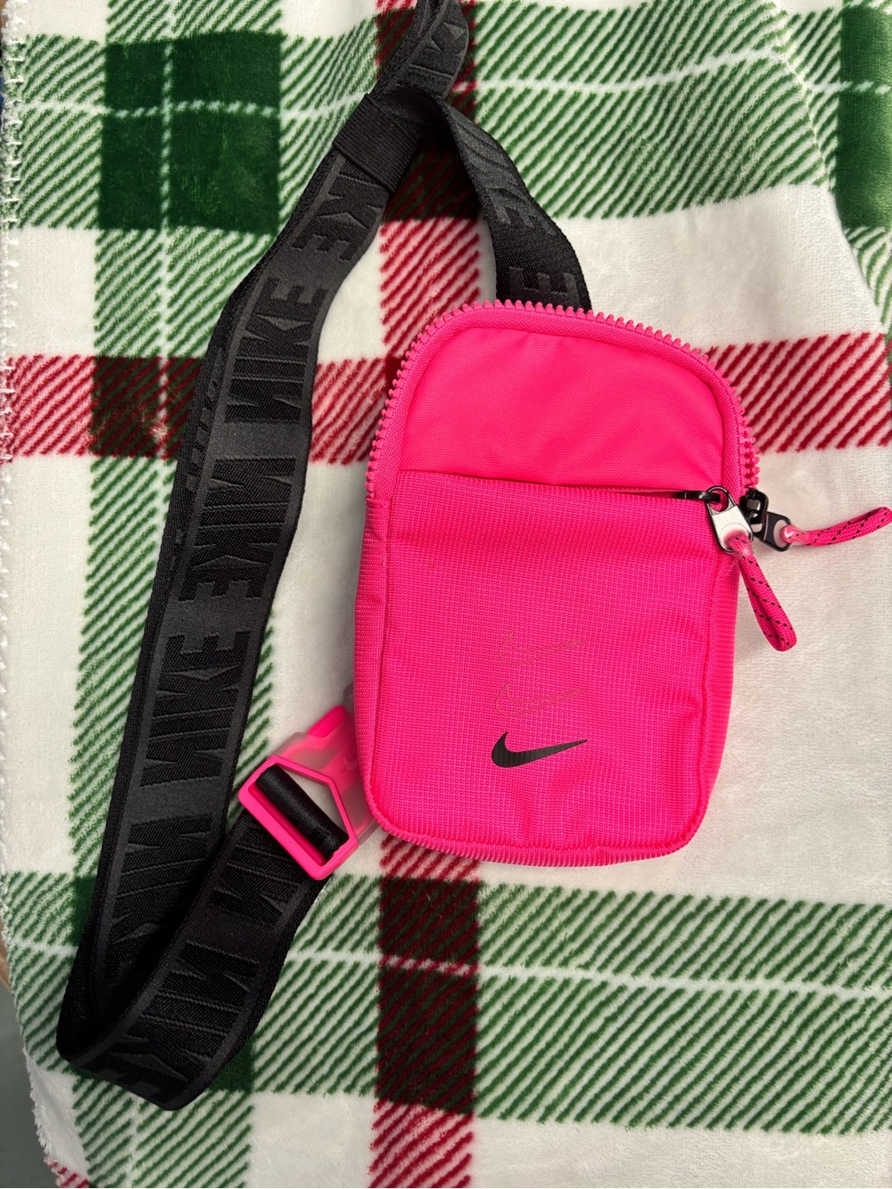 Nike Hot Pink Sling Phone Pouch with Black Logo Strap